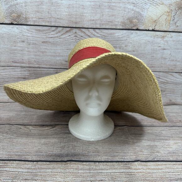 Filippo Catarzi Vintage 100% Raphia Straw Floppy Sun Hat Made in Italy Beach - Picture 1 of 14